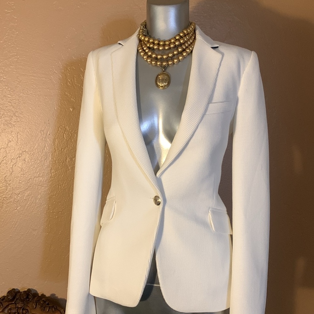 Zara White Textured Single Breasted Blazer.  SZ XS - Picture 3 of 5